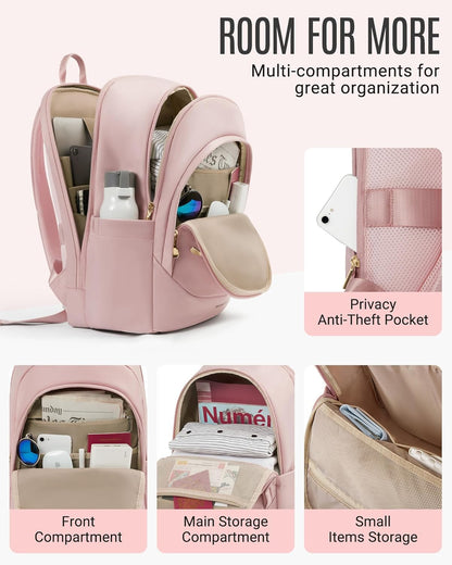 Collge Laptop Backpack, 15.6 Inch Laptop Travel Backpack for Women, College Computer Bookbag Casual Bag for Work Travel College, Gifts for Women,Pink