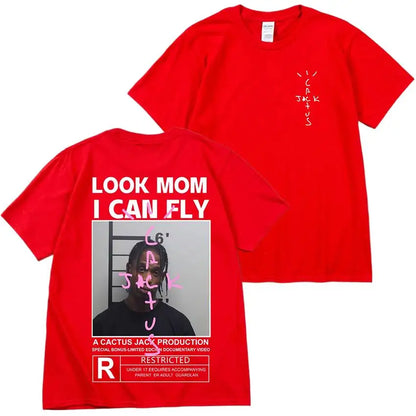 HOT SALE Cactus Jack T-Shirt High Quality Cotton Men Women LOOK MOM I CAN FLY Tee ASTROWORLD Hip Hop Short Sleeve Tshirts Tops